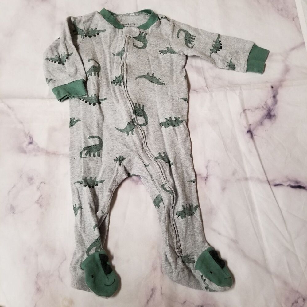 Carter's Gray Green Dino Zipper Up Footie 6-9M